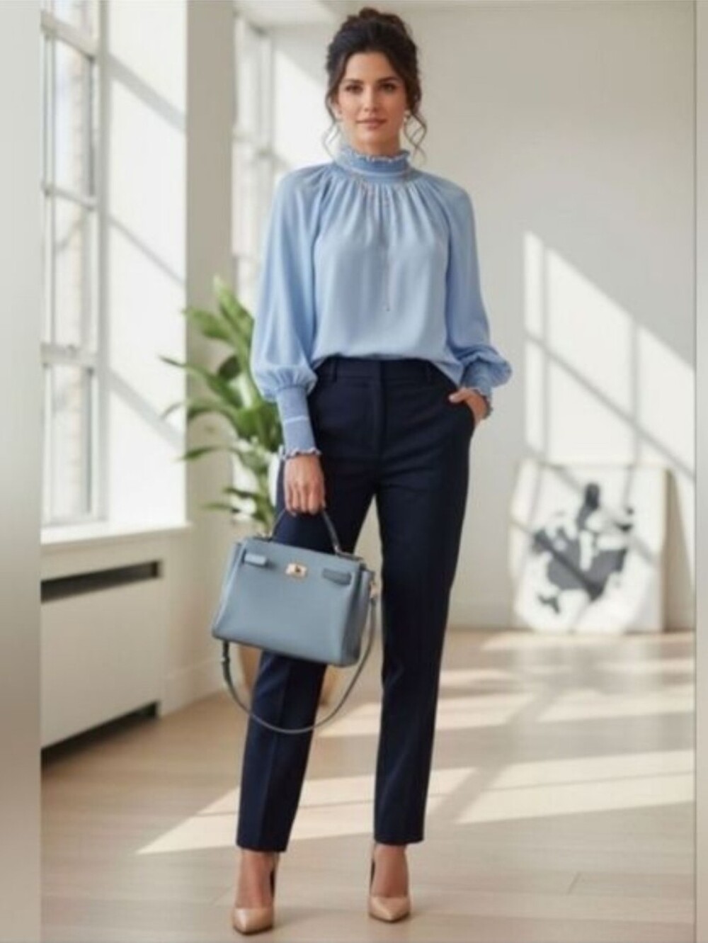Zara Light Blue High Neck Blouse. Great Condition